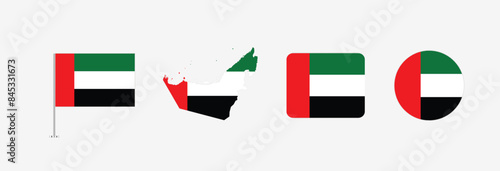 Vector United Arab Emirates flag. Set of United Arab Emirates Flags Collection. 

