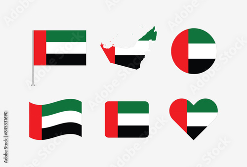 Vector United Arab Emirates flag. Set of United Arab Emirates Flags Collection. 
