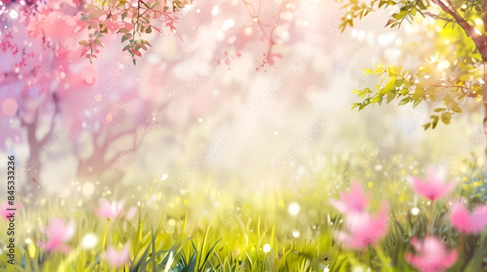 Natural background with young lush green grass and tree leaves in sunlight with beautiful bokeh. Summer spring background with soft focus Natural background with young lush green grass and tree leaves in sunlight with beautiful bokeh. Summer spring background with soft focus