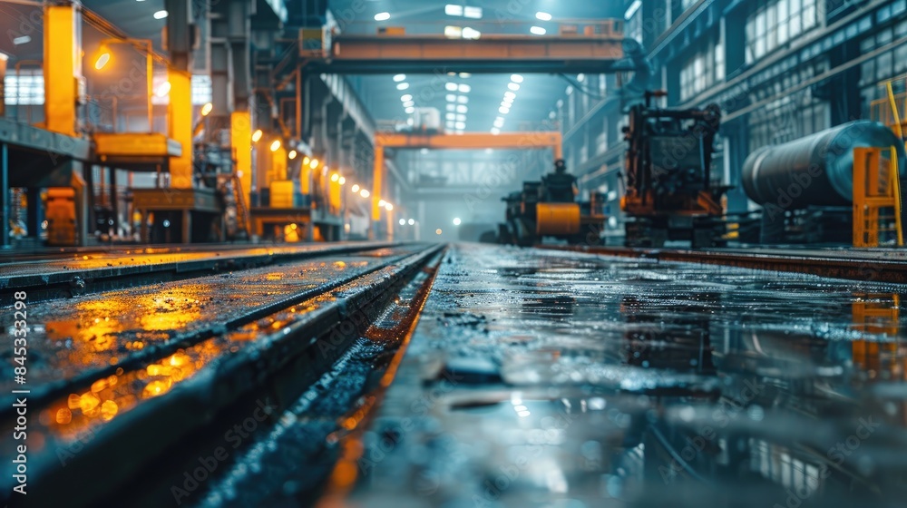 Fototapeta premium Industrial and Manufacturing Engineers and technicians working in industry refinery or power plant with blurred lights and structures in the background