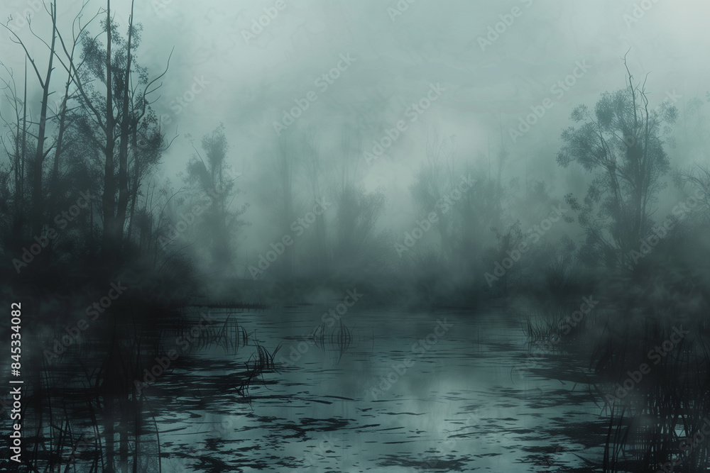 Creepy foggy dark swamp 