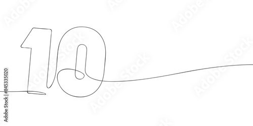 A single line drawing of a ten symbol. Continuous line tenth number icon. One line icon. Vector illustration.