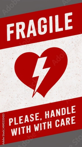 Fragile Warning Sign - Handle with Care Label with Heart and Lightning Bolt Graphic - Safety and Packaging Design photo