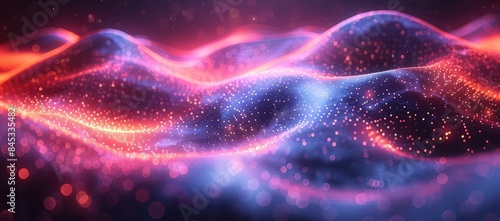 3d rendering picture of a abstract digital landscape with flowing particles. Big data visualization