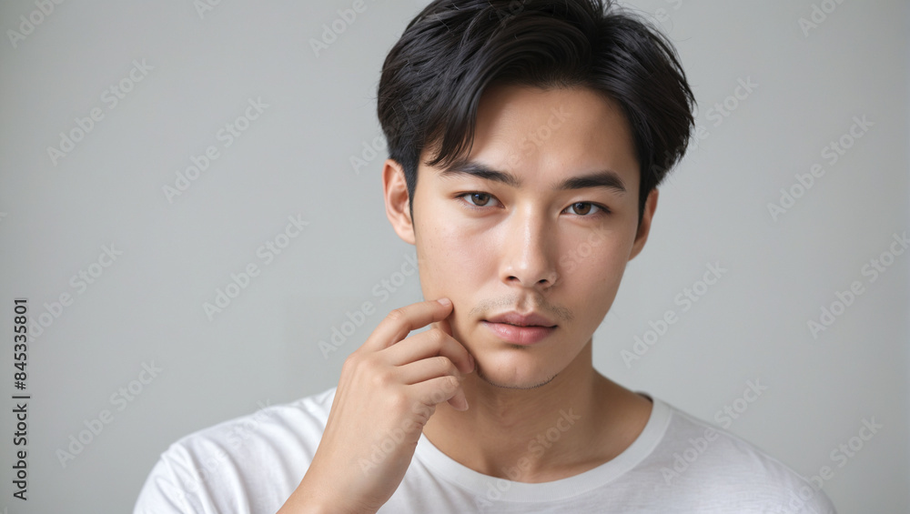 Handsome Asian Man in White T-shirt - Portrait Handsome Asian Man in White T-shirt - Portrait