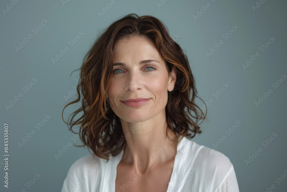 A close up portrait of a woman with a subtle smile A close up portrait of a woman with a subtle smile