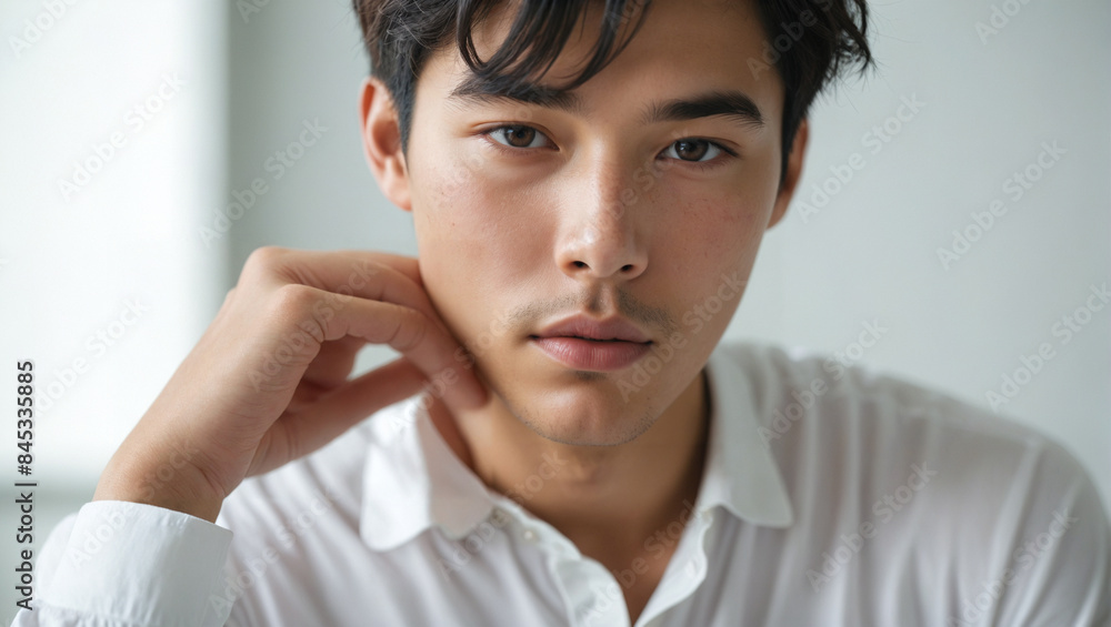 Handsome Asian Man in White T-shirt - Portrait Handsome Asian Man in White T-shirt - Portrait