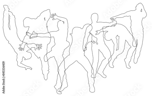 Street dancers dancing silhouette hip hop dance silhouettes poses set