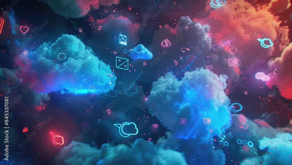 Futuristic Cloud Computing Concept with Luminous Cloud Icon in a Data Stream Tunnel