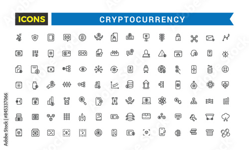 Cryptocurrency line icons set. Cryptocurrency icons with editable stroke collection.