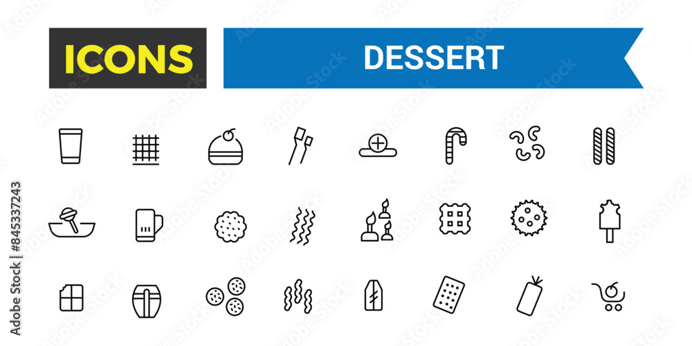 Dessert Icon set. Contains such Icons as Cake, Sweet, Sweet Waffle and more. Editable vector icon and illustration.