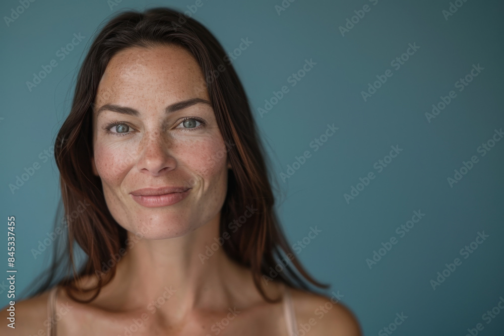 A close up portrait of a woman with a subtle smile A close up portrait of a woman with a subtle smile