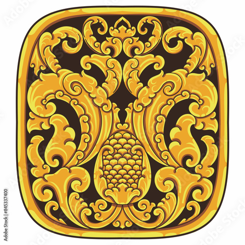 Isolated ornamental design. Ornamental elements for your designs. Black and gold colors. Floral carving decoration for postcards, invitations, social media or wedding.