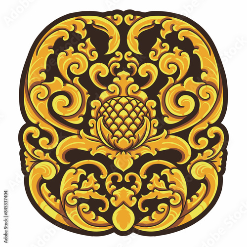 Isolated ornamental design. Ornamental elements for your designs. Black and gold colors. Floral carving decoration for postcards, invitations, social media or wedding.