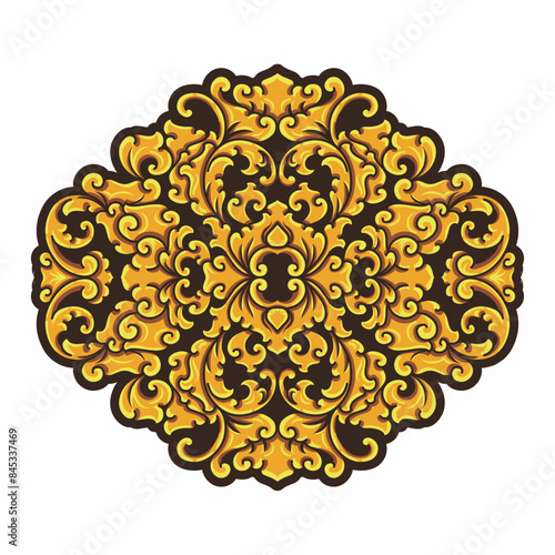 Isolated ornamental design. Ornamental elements for your designs. Black and gold colors. Floral carving decoration for postcards, invitations, social media or wedding.