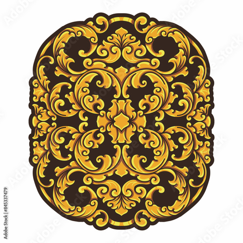 Isolated ornamental design. Ornamental elements for your designs. Black and gold colors. Floral carving decoration for postcards, invitations, social media or wedding.