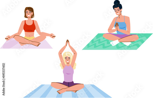 exercise outdoor yoga woman vector. body girl, young nature, sport pose exercise outdoor yoga woman character. people flat cartoon illustration
