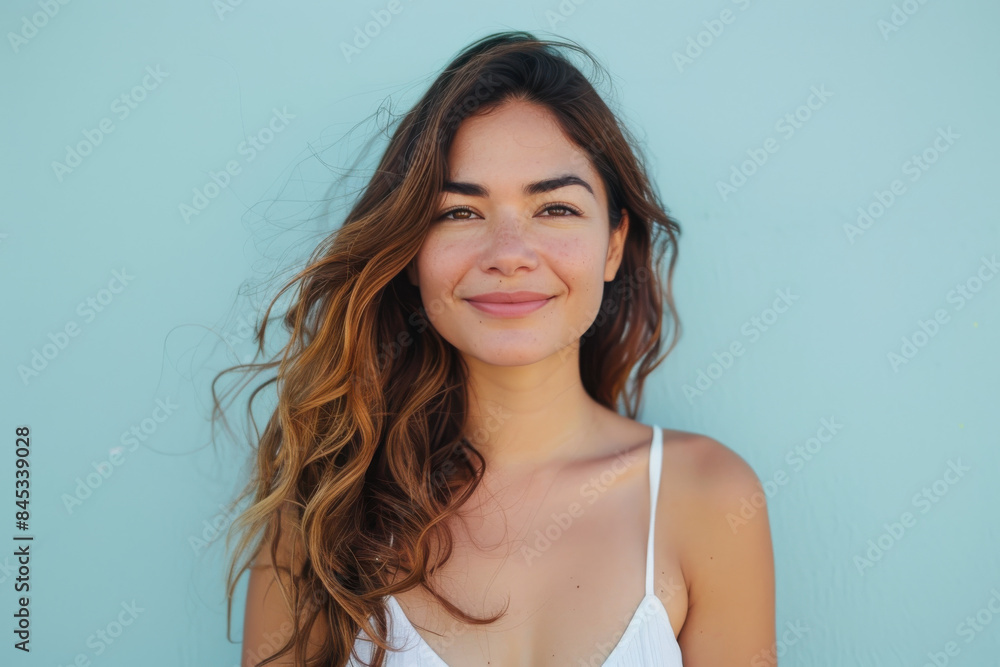 A close up portrait of a woman with a subtle smile A close up portrait of a woman with a subtle smile