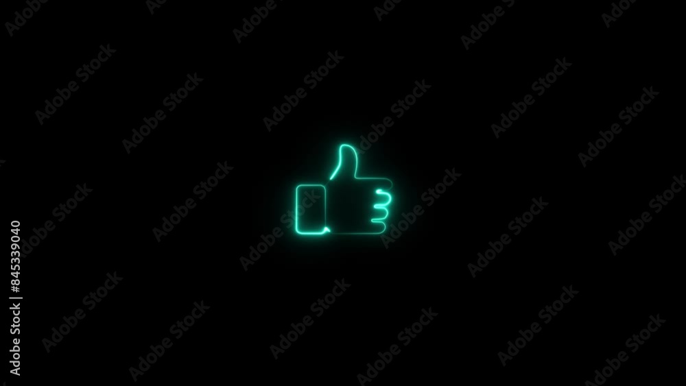 Neon glowing thumb up like symbol, animated like button on black background. Like button animation Neon glowing thumb up like symbol, animated like button on black background. Like button animation