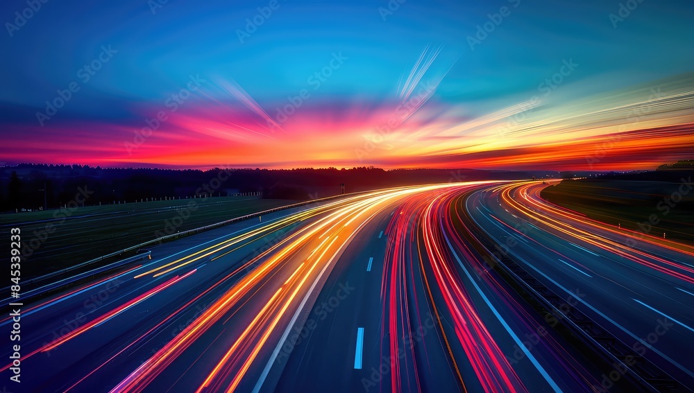 The highway comes to life in a blur of motion and light as cars streak past leaving behind a mesmerizing trail of vibrant colors. The highway comes to life in a blur of motion and light as cars streak past leaving behind a mesmerizing trail of vibrant colors.