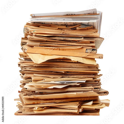 Files stacking up in a messy order isolated on a white background