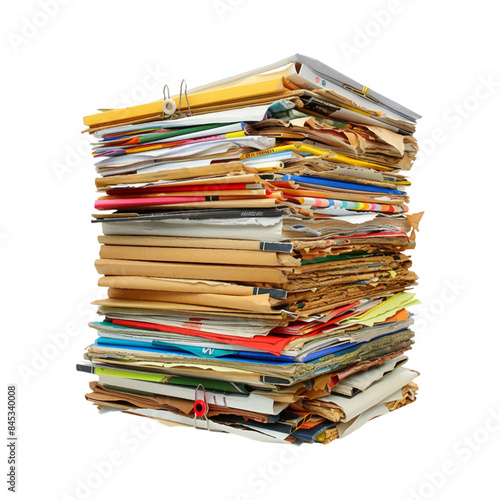 Files stacking up in a messy order isolated on a white background