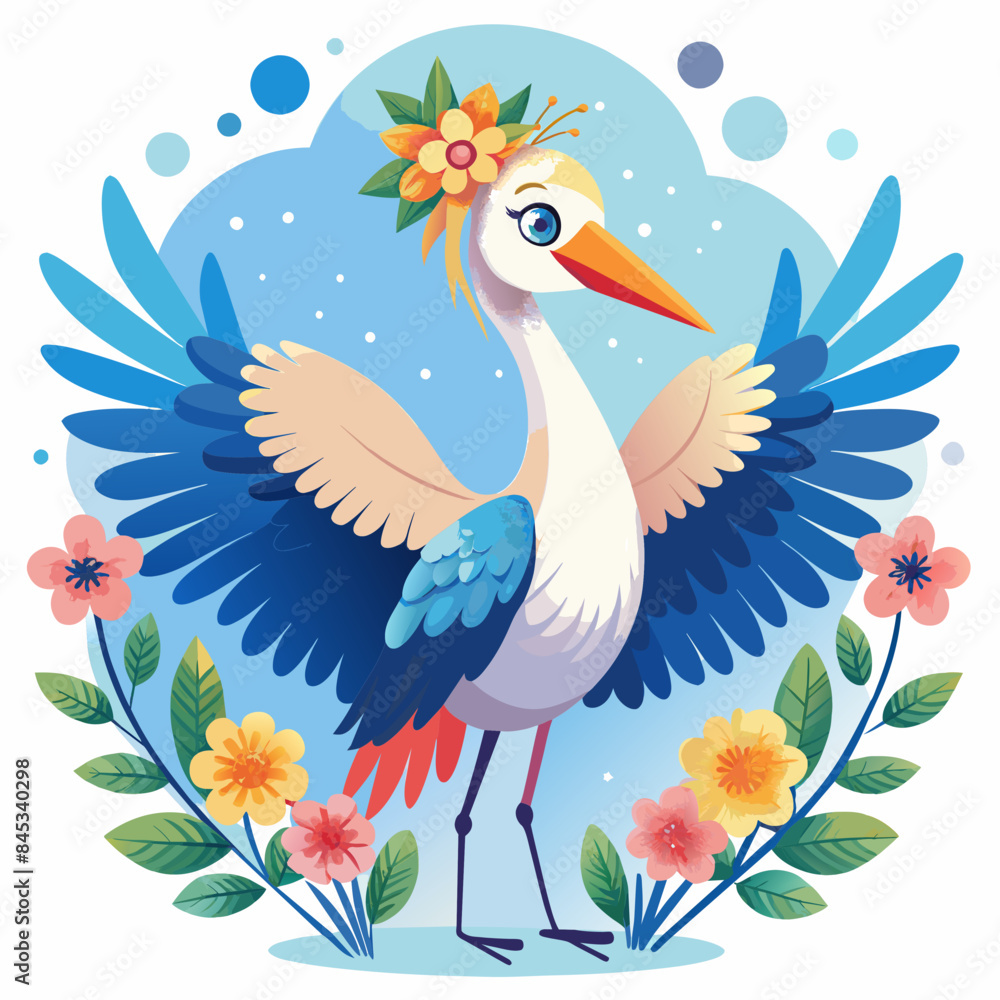 illustration of a cartoon stork bird illustration of a cartoon stork bird