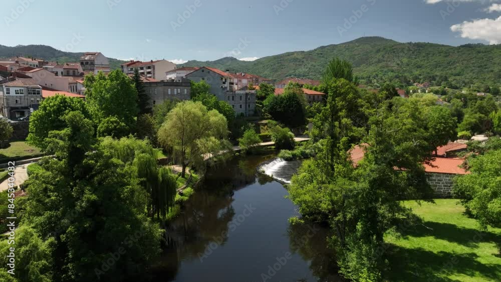 Allariz municipio de Ourense a vista de drone en Galicia Allariz municipio de Ourense a vista de drone en Galicia