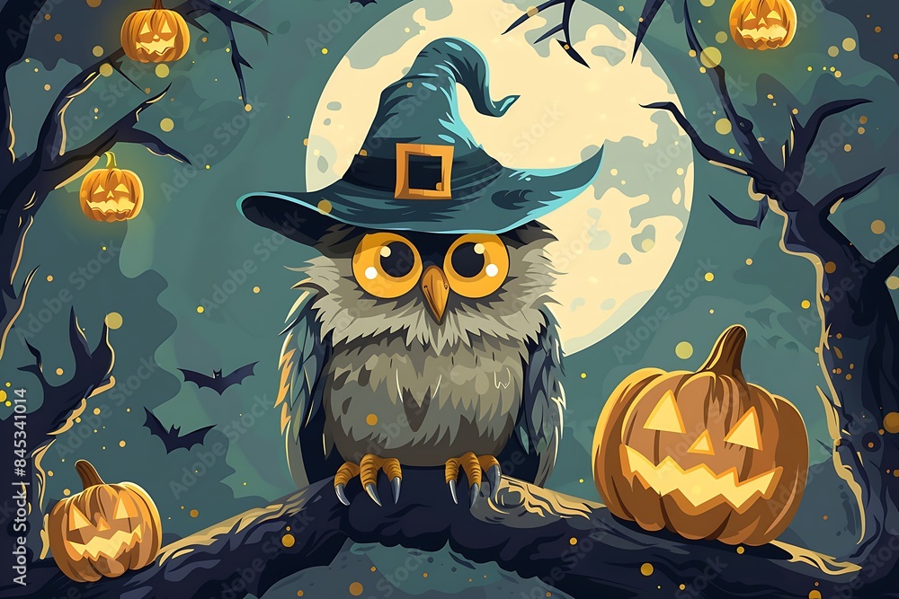 vector illustration of a funny owl in a witch hat celebrates halloween vector illustration of a funny owl in a witch hat celebrates halloween