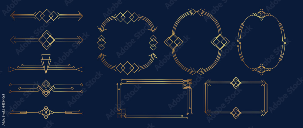 Collection of geometric art deco ornament. Luxury golden decorative ...