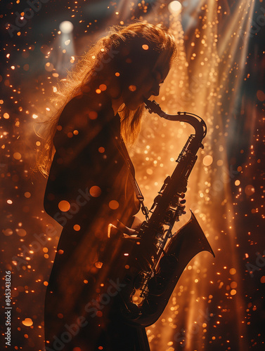 woman playing saxophone in ...
