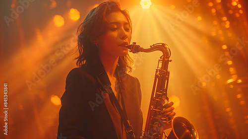 woman playing saxophone in ...