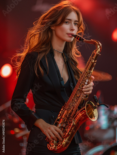 woman playing saxophone in ...