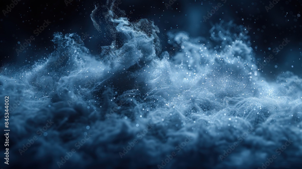 A close-up shot of a swirling blue ink cloud against a dark background with subtle sparkles A close-up shot of a swirling blue ink cloud against a dark background with subtle sparkles