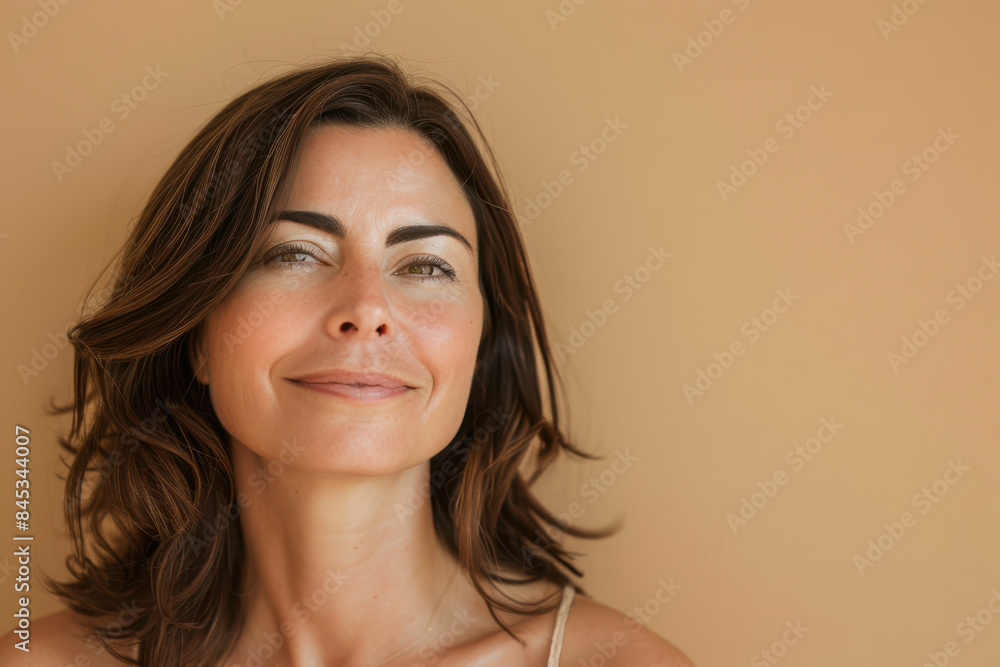 A close up portrait of a woman with a subtle smile A close up portrait of a woman with a subtle smile
