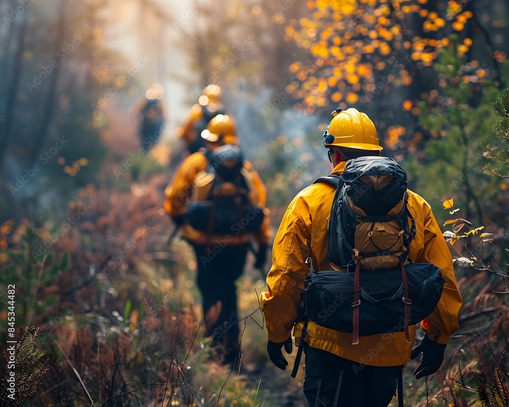 Naklejka premium Ranger Training Session on Forest Fire Prevention and Woodland Health Maintenance