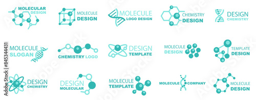 Hexagonal molecule badge. Molecular structure logo set