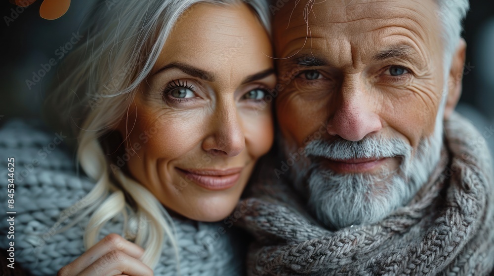 A close-up portrait of an older couple, their faces reflecting a lifetime of love and shared experiences A close-up portrait of an older couple, their faces reflecting a lifetime of love and shared experiences
