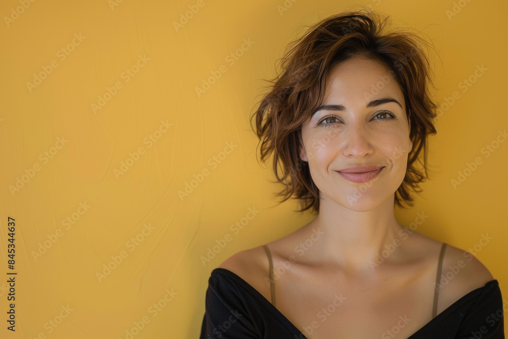 A close up portrait of a woman with a subtle smile A close up portrait of a woman with a subtle smile
