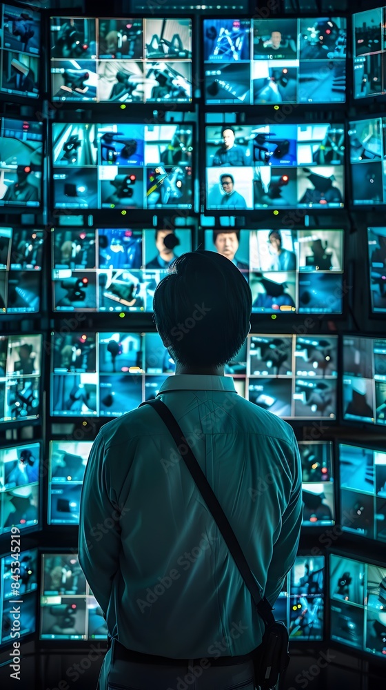 Security Personnel Monitoring CCTV Feeds in a Central Control Room for Business and Work Concepts Security Personnel Monitoring CCTV Feeds in a Central Control Room for Business and Work Concepts