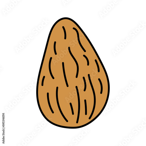 Almonds in doodle style. Vector isolated on yellow background