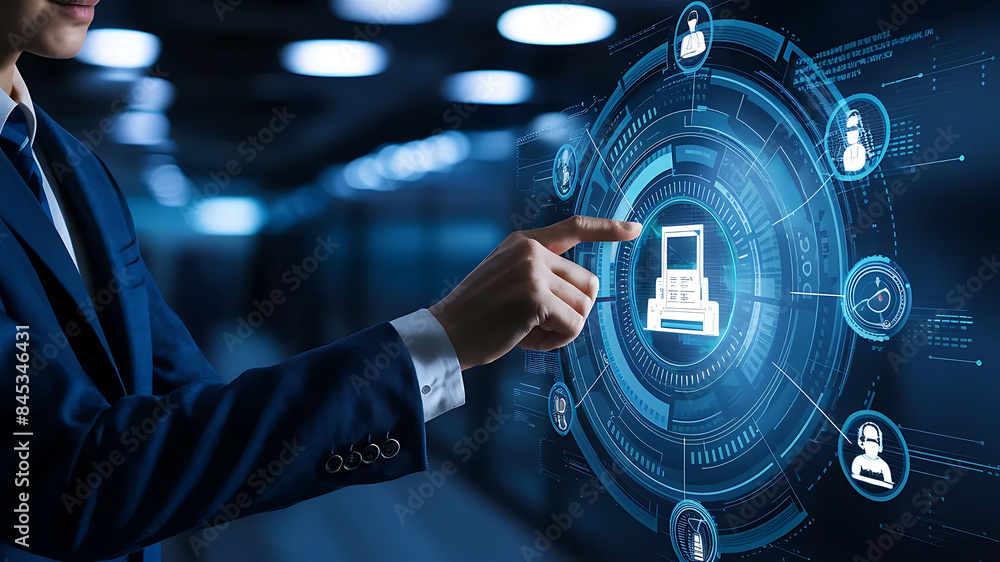 Take Control of Your Data: Digital Marketing Executive Points to Holographic Interface in Corporate Banner Take Control of Your Data: Digital Marketing Executive Points to Holographic Interface in Corporate Banner