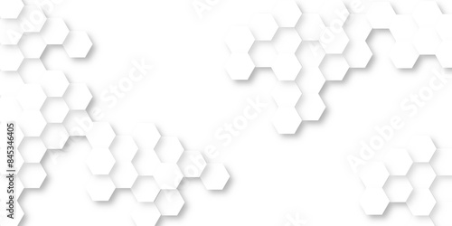 Abstract pattern with hexagonal white and gray technology line paper background. Surface polygon pattern with glowing hexagon paper texture and futuristic business.