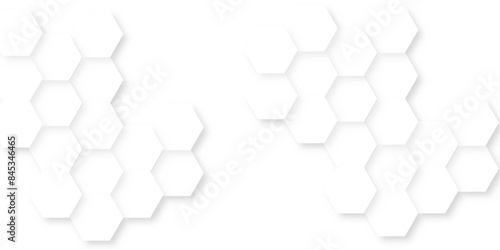 Abstract pattern with hexagonal white and gray technology line paper background. Surface polygon pattern with glowing hexagon paper texture and futuristic business. 