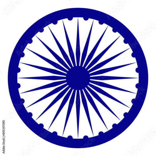 Accurate symbol of the Ashoka Chakra, isolated on a transparent background. Buddhist symbolism. Correct proportions and colors. Vector illustration