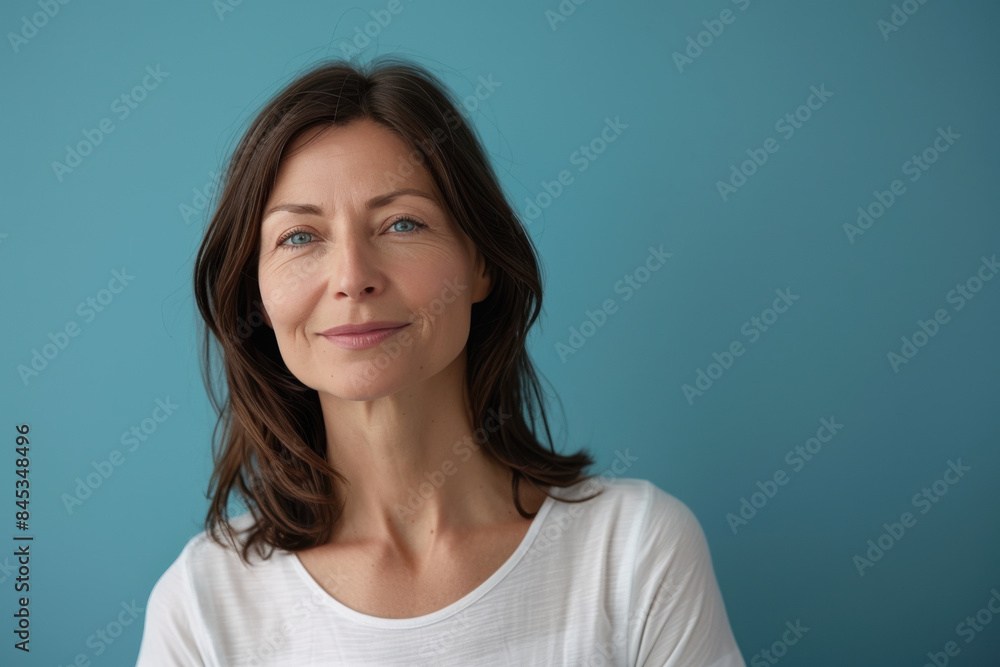 A close up portrait of a woman with a subtle smile A close up portrait of a woman with a subtle smile
