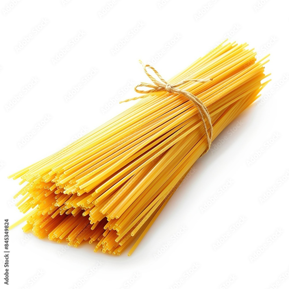 Raw spaghetti isolated on a white background.
Raw spaghetti isolated on a white background.