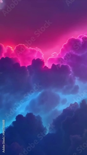 beautiful neon colors clouds in sunset sunrise sky fantastic animation background - 4k 9x16 vertical new stock video footage animation AI
