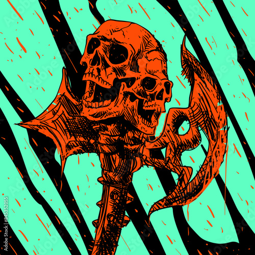 Battle Axe Skull Vector Illustration