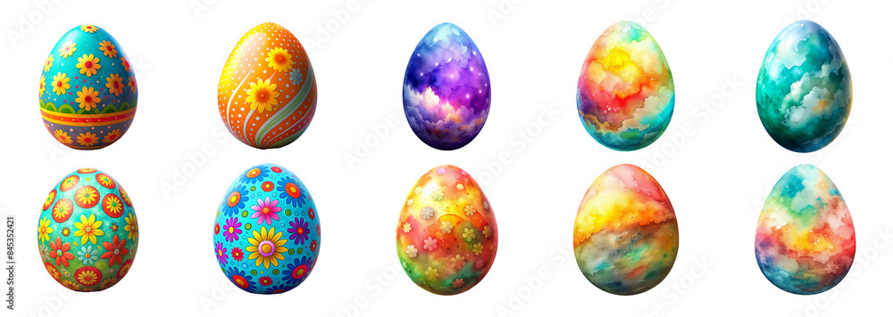 Collection of easter eggs isolated on transparent background. Generated AI Collection of easter eggs isolated on transparent background. Generated AI